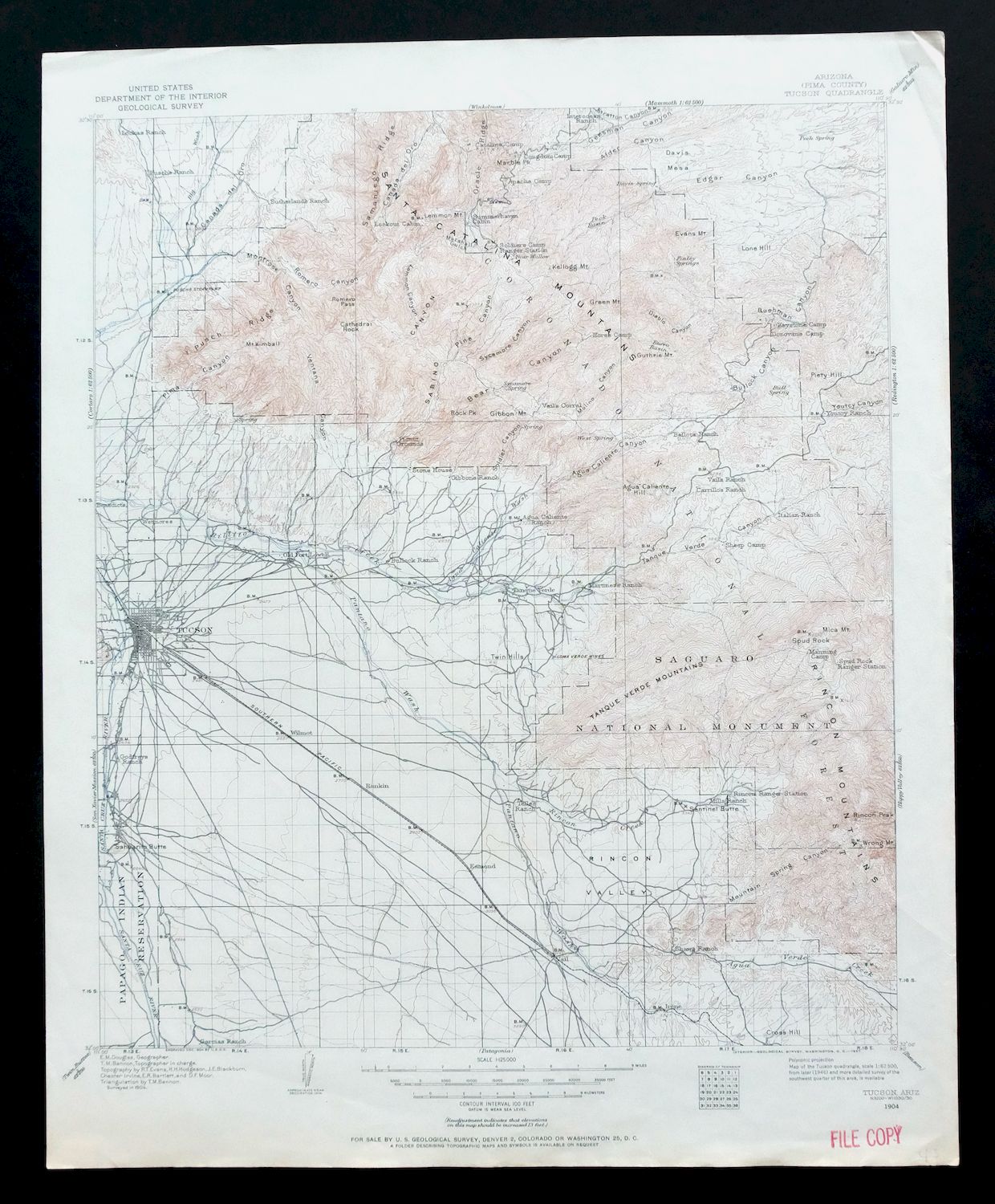 Tucson Arizona Vintage USGS Topo Map 1904 Mount Lemmon Oro Valley