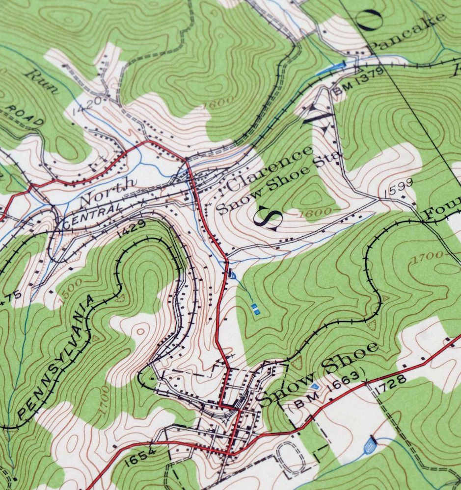 Snow Shoe Pennsylvania Vintage USGS Topographic Map 1928 Burns Run Wild