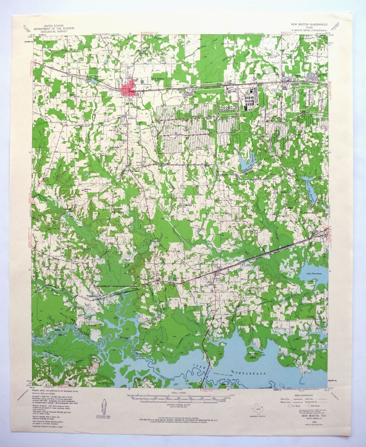 New Boston Texas Vintage Original USGS Topo Map 1959 Lake Texarkana