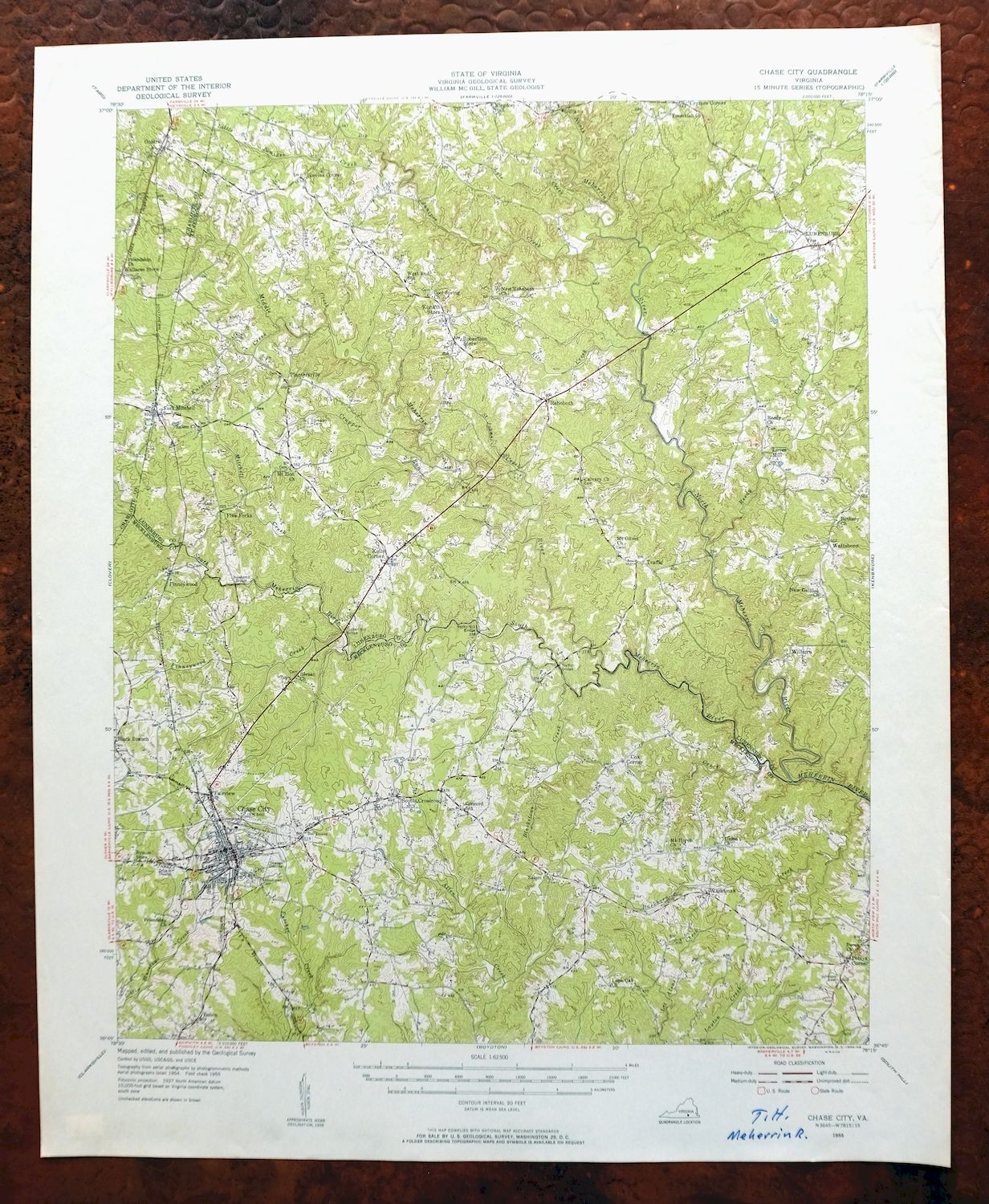 Chase City Virginia Vintage USGS Topographic Map 1955 Lunenburg 15
