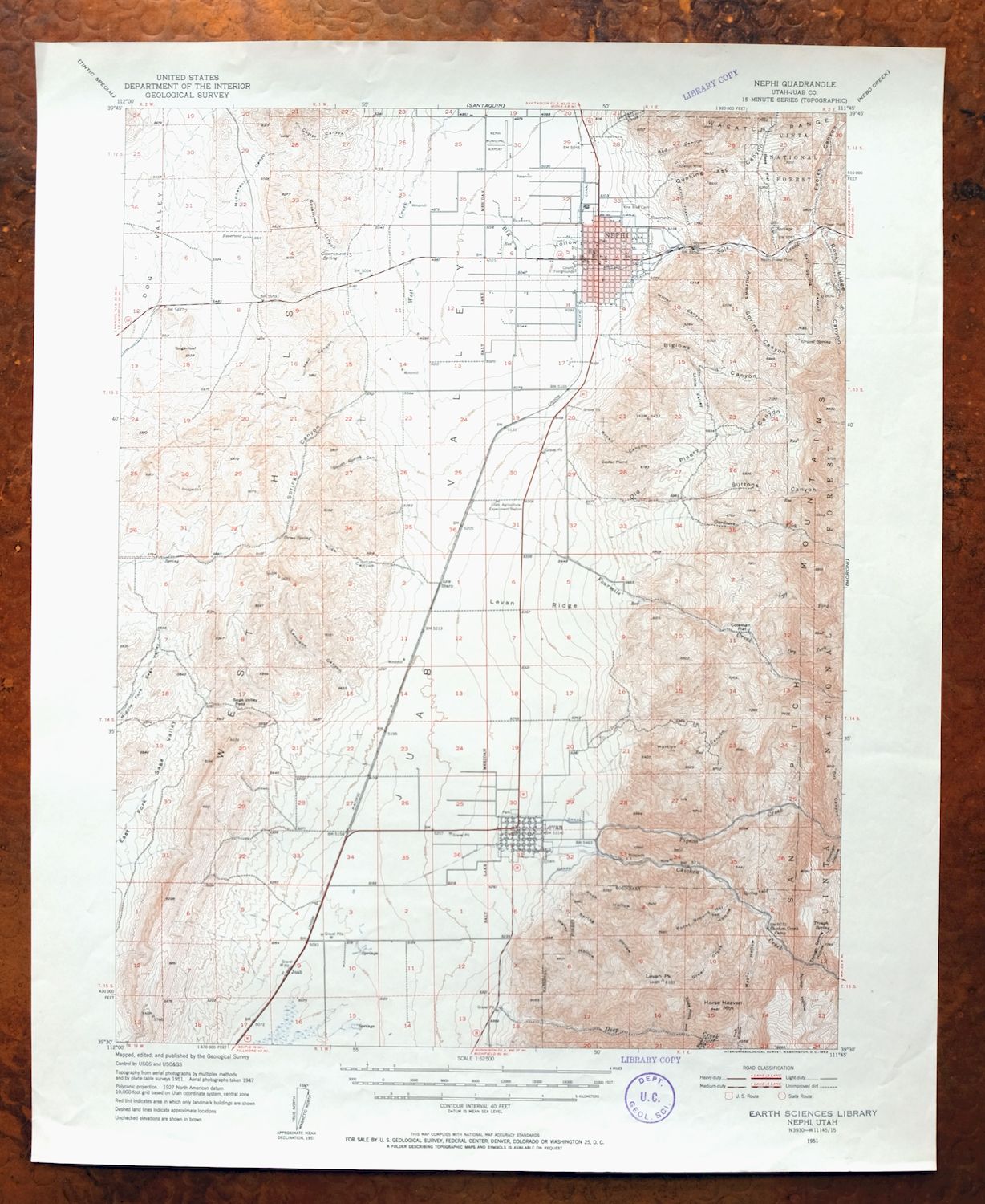 Nephi Utah Vintage Original USGS Topo Map 1951 Levan 15minute