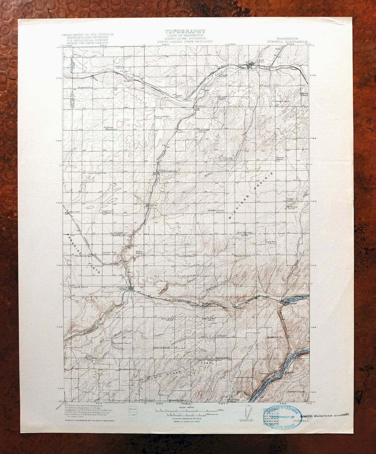 1918 Connell Washington Antique USGS Topo Map Lind Estes Topographical