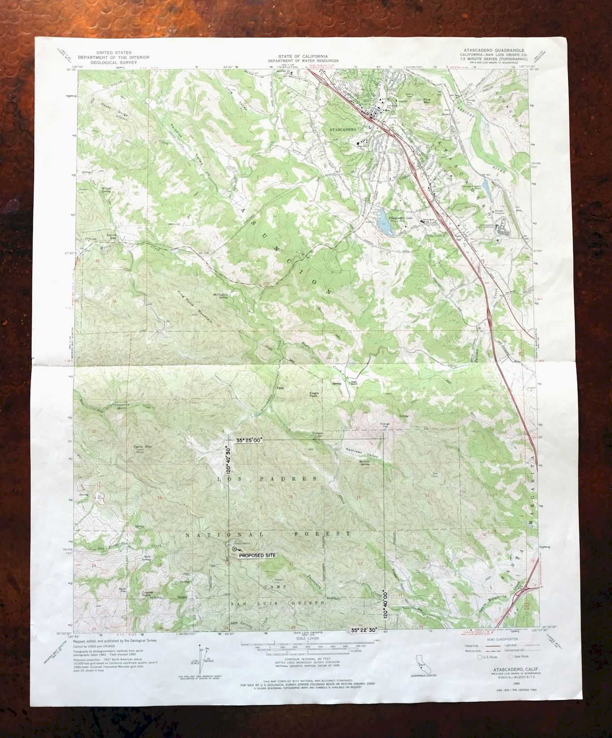 Atascadero California USGS Topo Map 1965 Los Padres NF 7.5minute