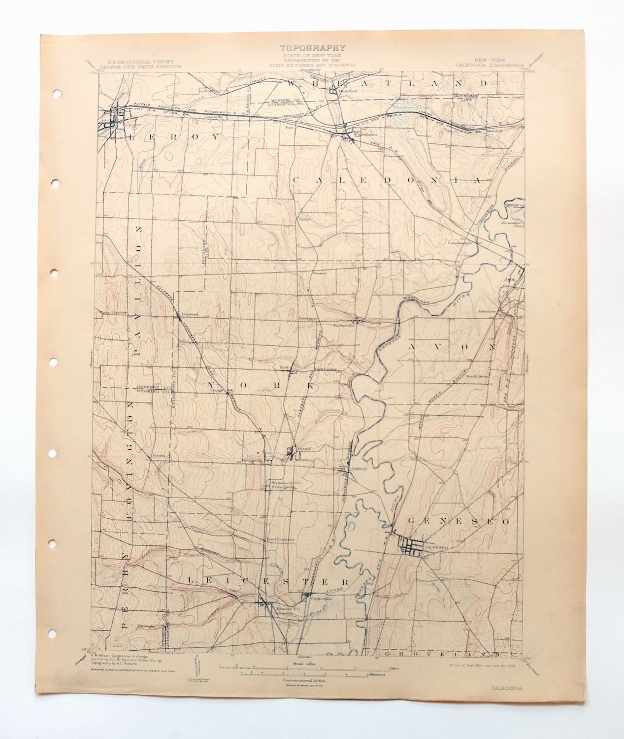 Caledonia New York Rare Antique USGS Topo Map 1904 Geneseo Le Roy