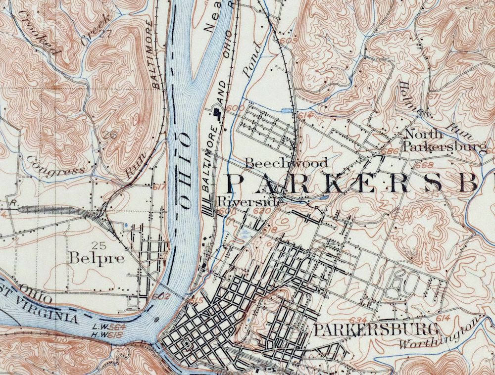 Parkersburg Ohio West Virginia Antique USGS Topo Map 1904 Marietta