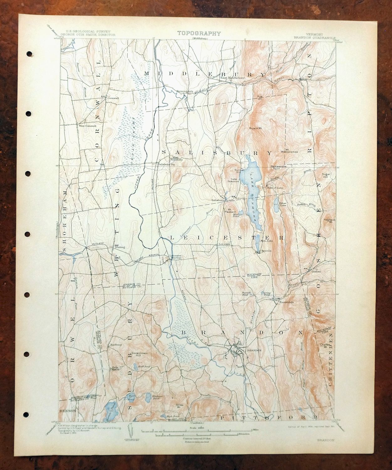 Brandon Vermont Historical Antique USGS Topo Map 1904 Middlebury