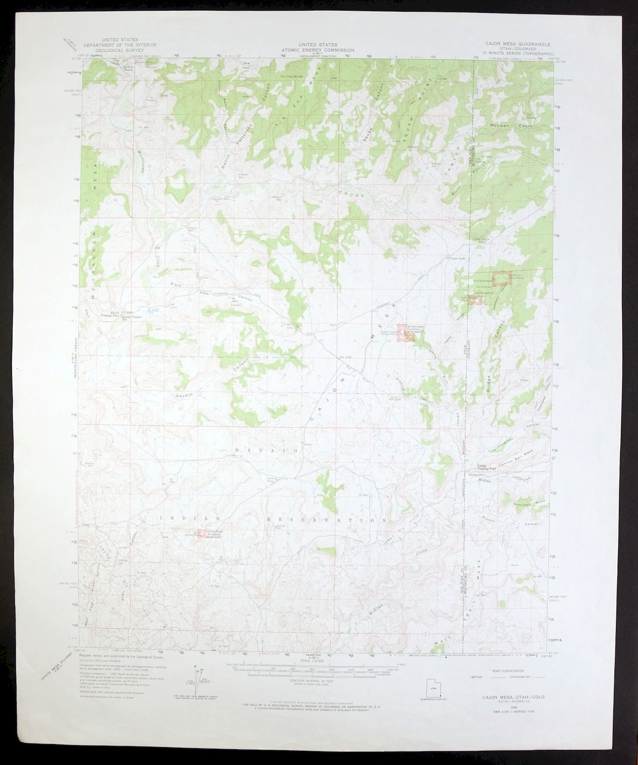 Details About 1958 Cajon Mesa Utah Colorado Canyons Of The Ancients Hovenweep Usgs Topo Map - 