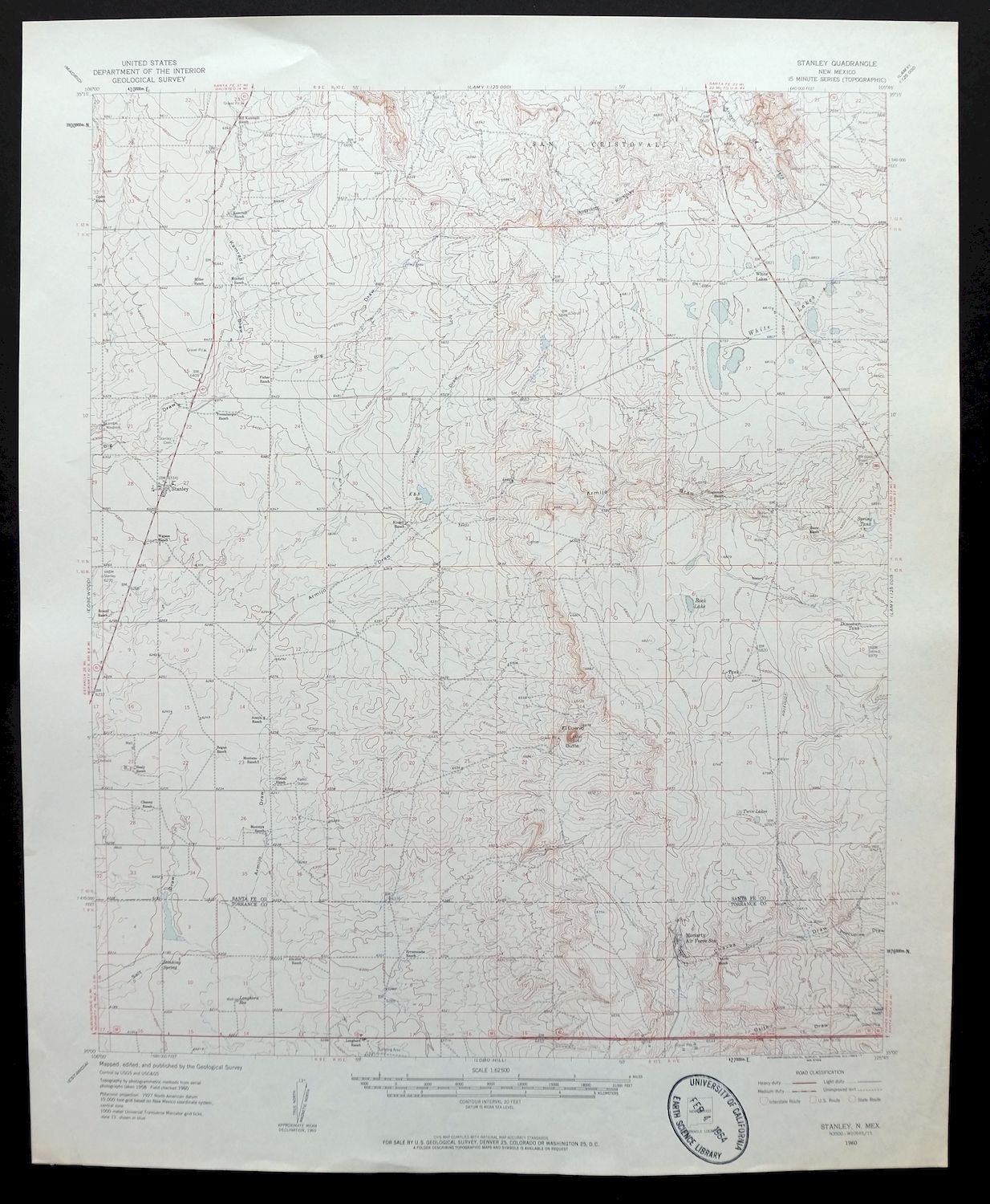 1960 Stanley New Mexico Moriarty Vintage 15minute USGS Topographic