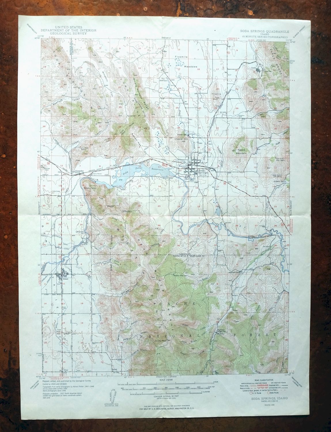 Soda Springs Cache NF Grace Idaho Vintage USGS Topo Map 1949