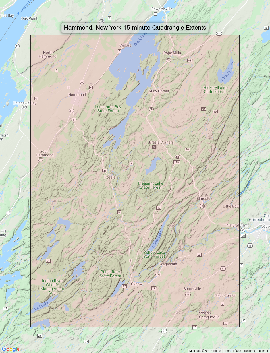 1912 Hammond Black Lake Oxbow New York Antique USGS Topo Map