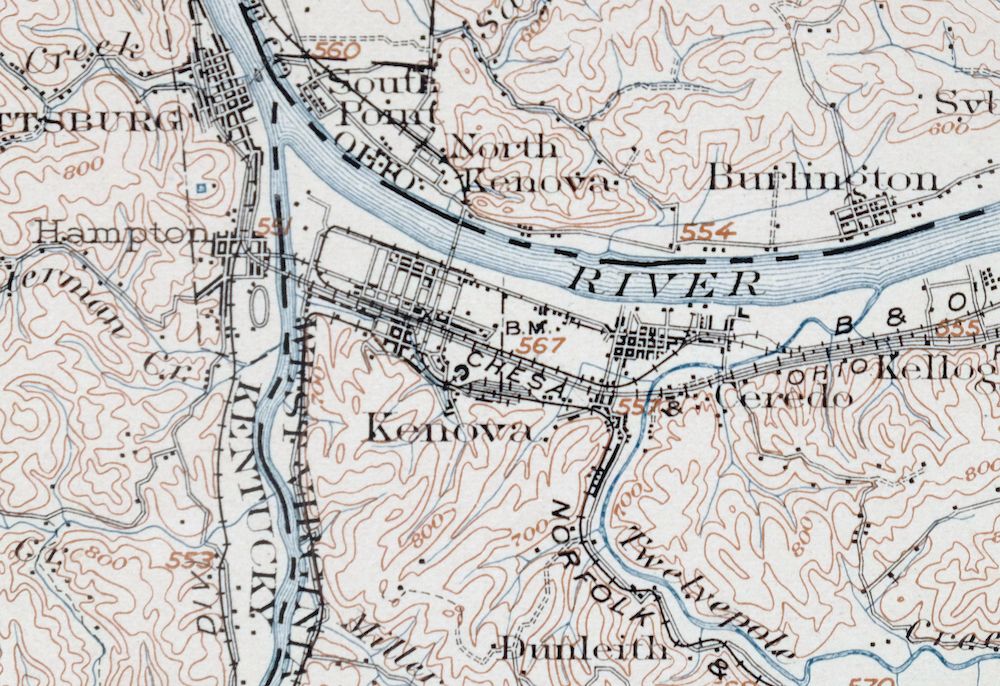 Kenova Louisa Grayson Kentucky Ohio Antique USGS Topo Map 1903