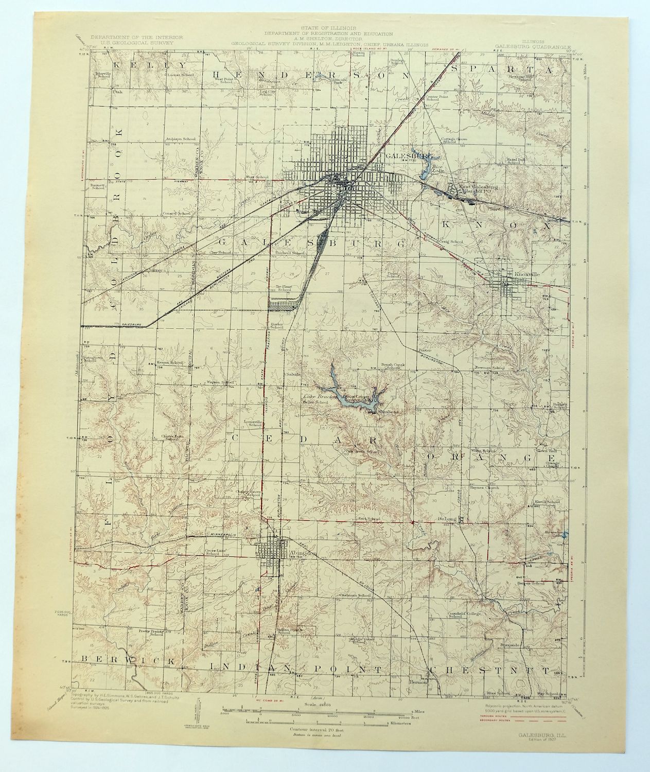 1927 Galesburg Illinois Abingdon Knoxville Vintage 15minute USGS Topo