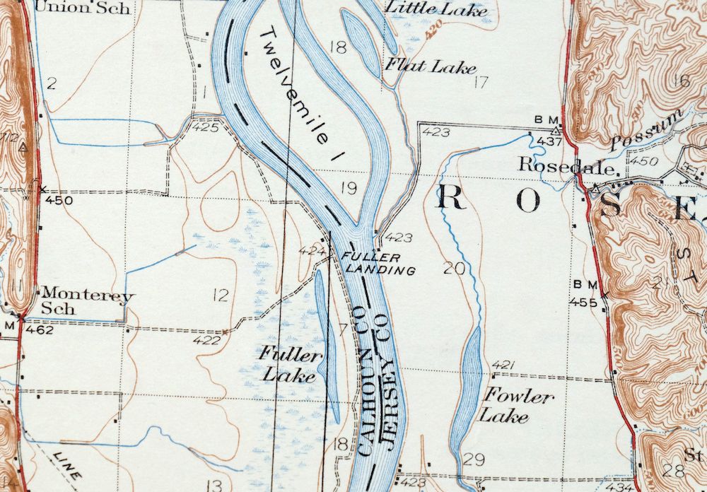 Hardin Illinois Missouri Vintage 1930 USGS Topo Map Fieldon