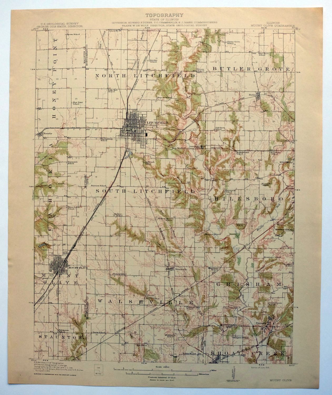 Mount Olive Illinois Antique 1915 USGS Topo Map Litchfield Topographical eBay