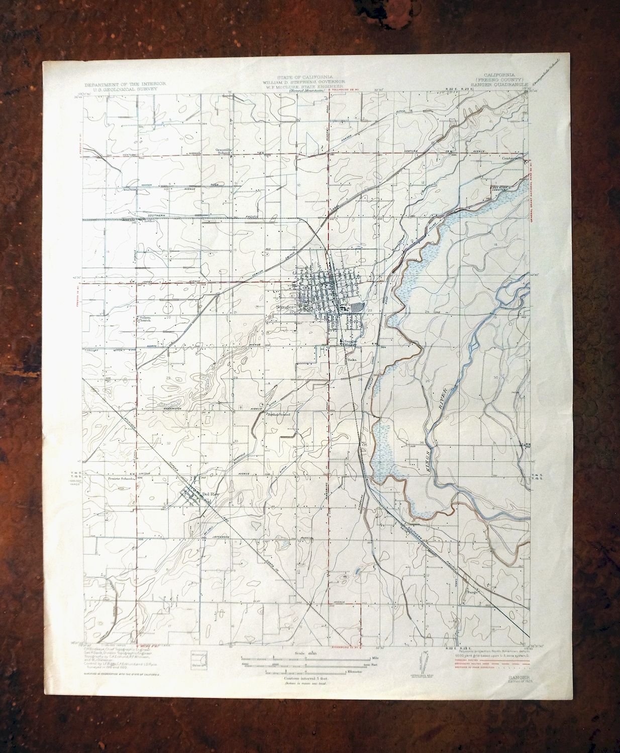 Sanger Del Ray Clotho California USGS 7.5-Min Topo Map 1923