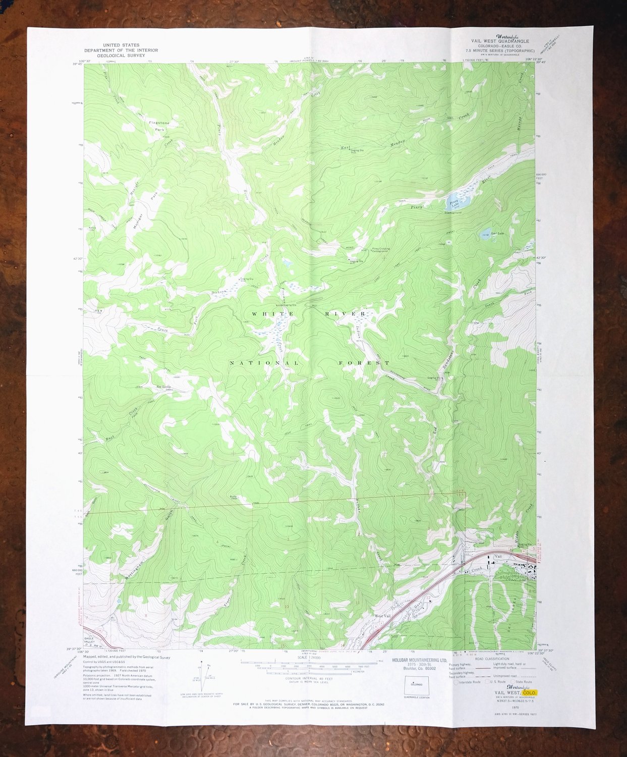 Vail West Colorado Avon USGS 7.5-Min Topo Map 1973 Vintage