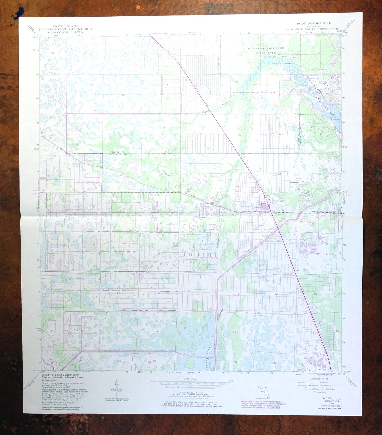 Rood Florida Jupiter Tequesta USGS Topographic Map 1983