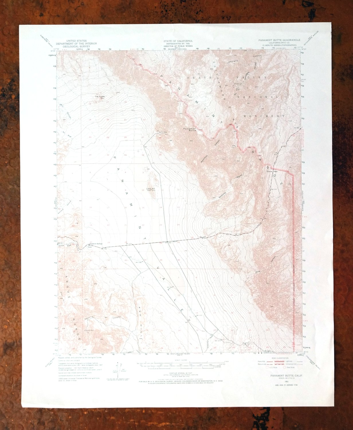 Panamint Butte California USGS 15-Min Topo Map 1967 Vintage