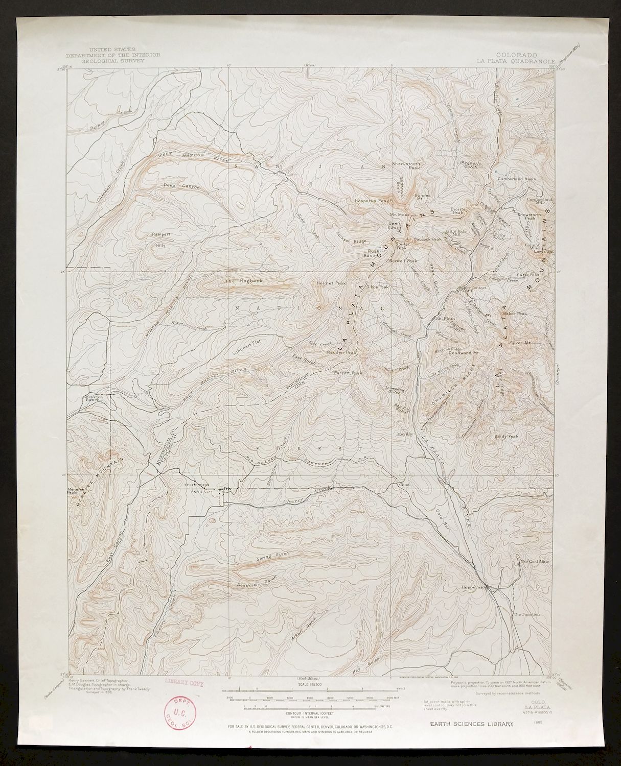 La Plata Hesperus Colorado USGS 15-Min Topo Map 1956 Vintage