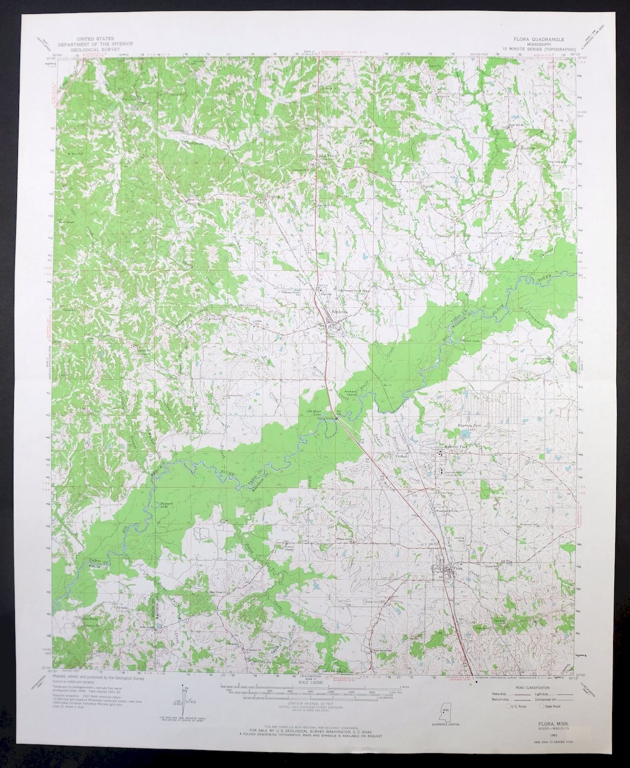 Flora Mississippi Tinsley Bentonia USGS 15-Min Topo Map 1967