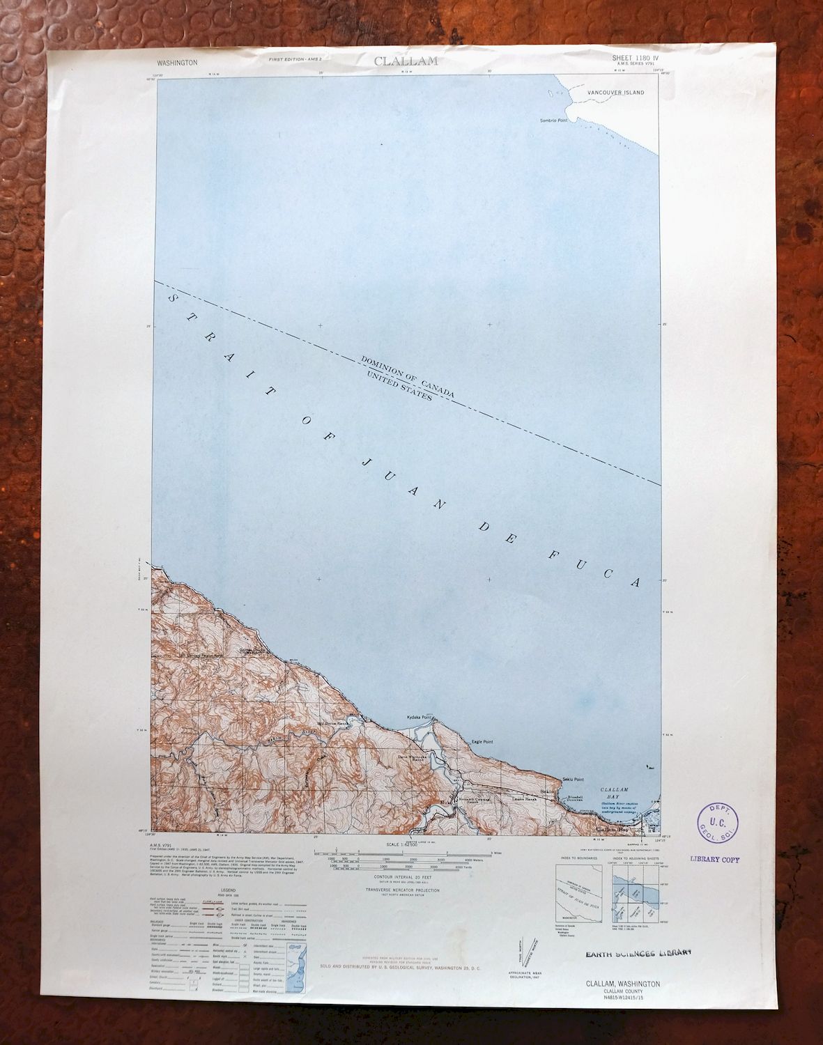 Clallam Washington USGS 15-Min Topographic Map 1947 Vintage