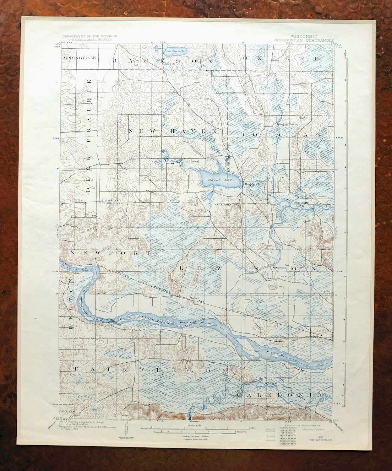 Briggsville Wisconsin Portage Lake Delton USGS Topo Map 1931