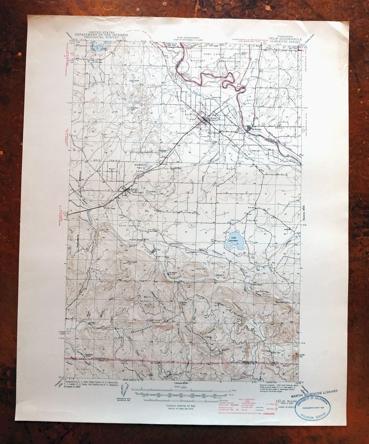 Yelm Washington Rainier North Yelm USGS 15-Min Topo Map 1944