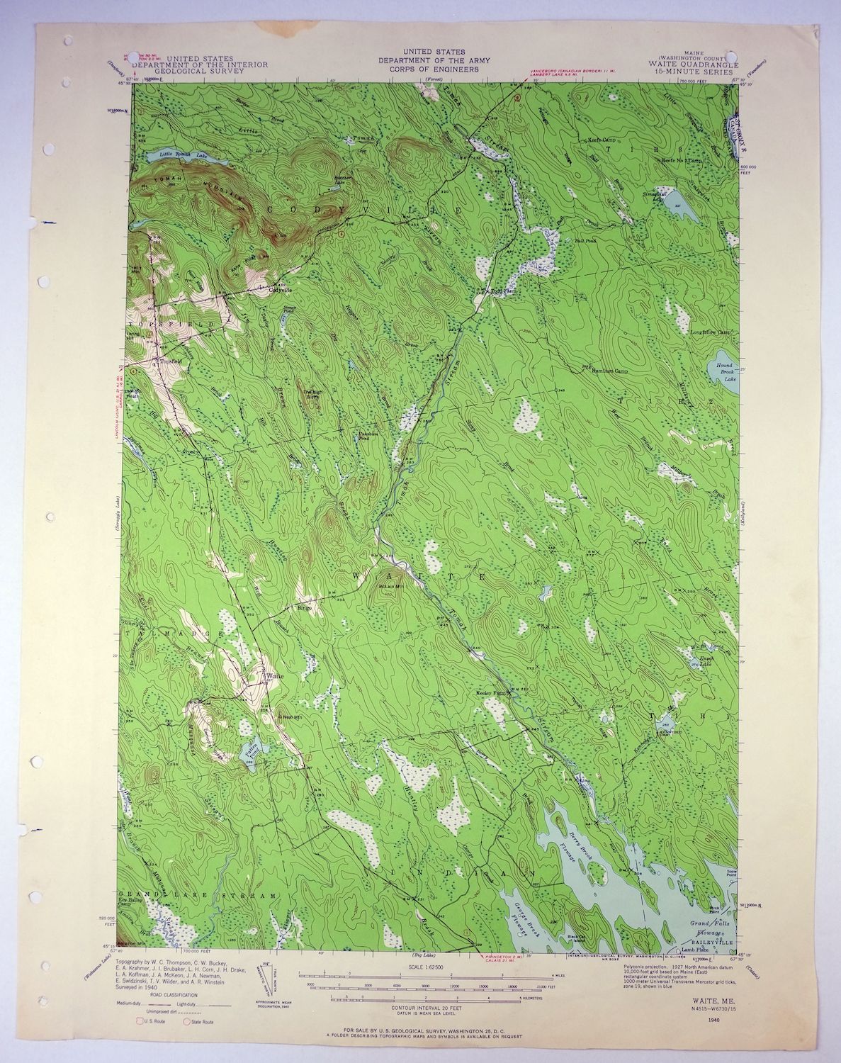 Waite Maine Topsfield USGS 15-Min Topo Map 1959 Vintage