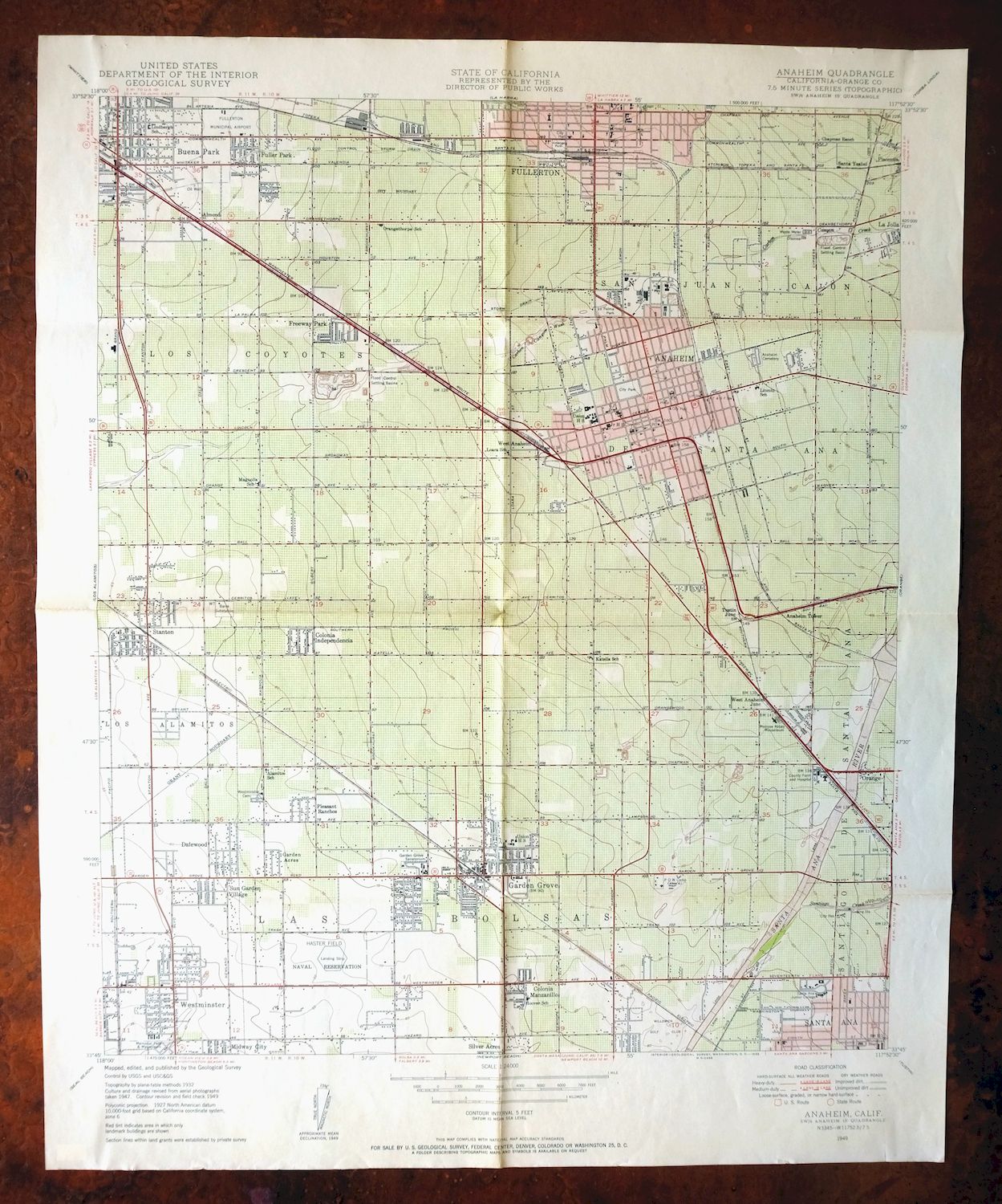 Anaheim California Santa Ana Garden Grove USGS Topo Map 1956