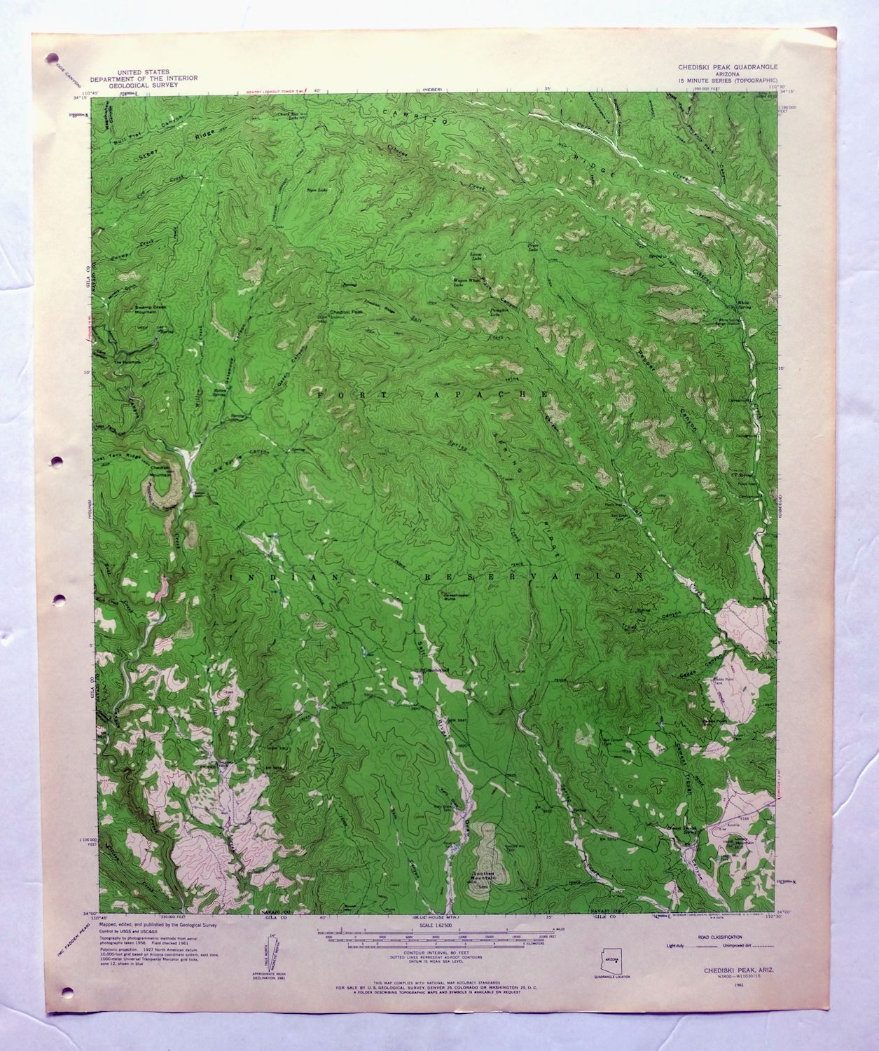 Chediski Peak Arizona Cibecue USGS Topo Map 1963 Vintage
