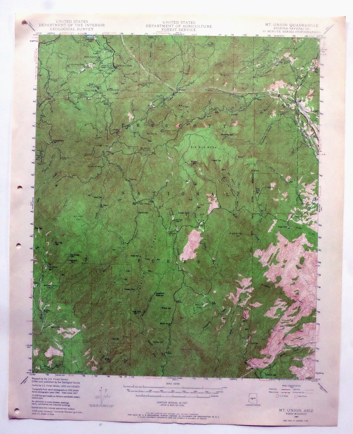 Mount Union Arizona Prescott NF Mayer USGS Topo Map 1964