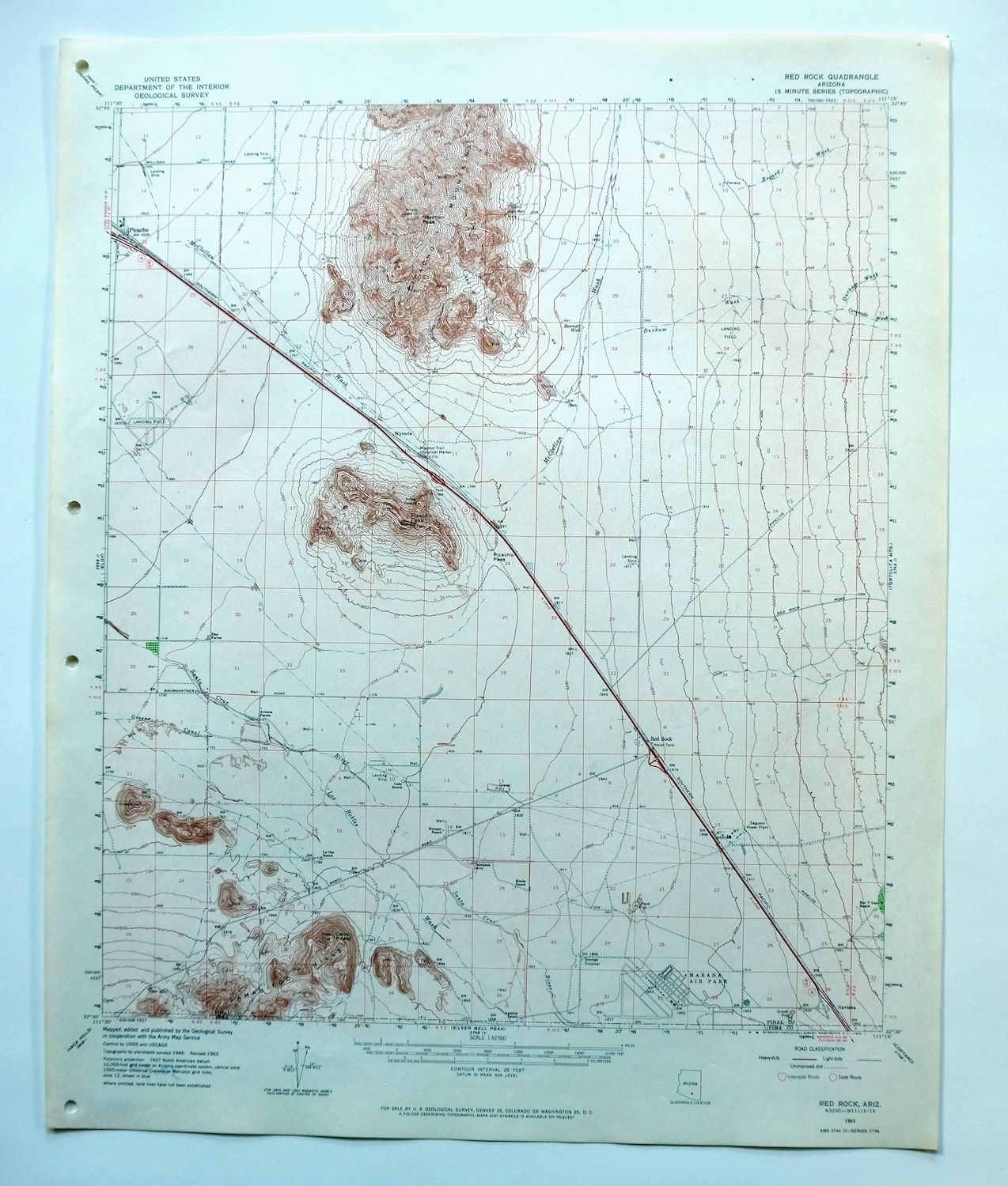 Red Rock Arizona Picacho Peak Marana USGS Topo Map 1965