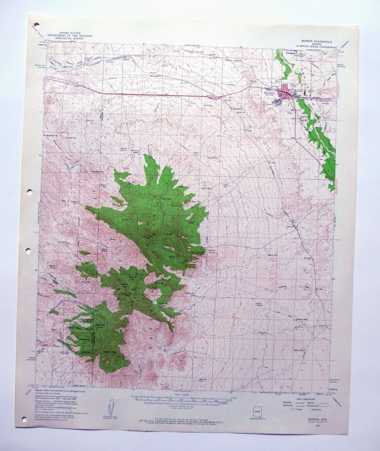 Benson Arizona Coronado NF St. David USGS Topo Map 1962