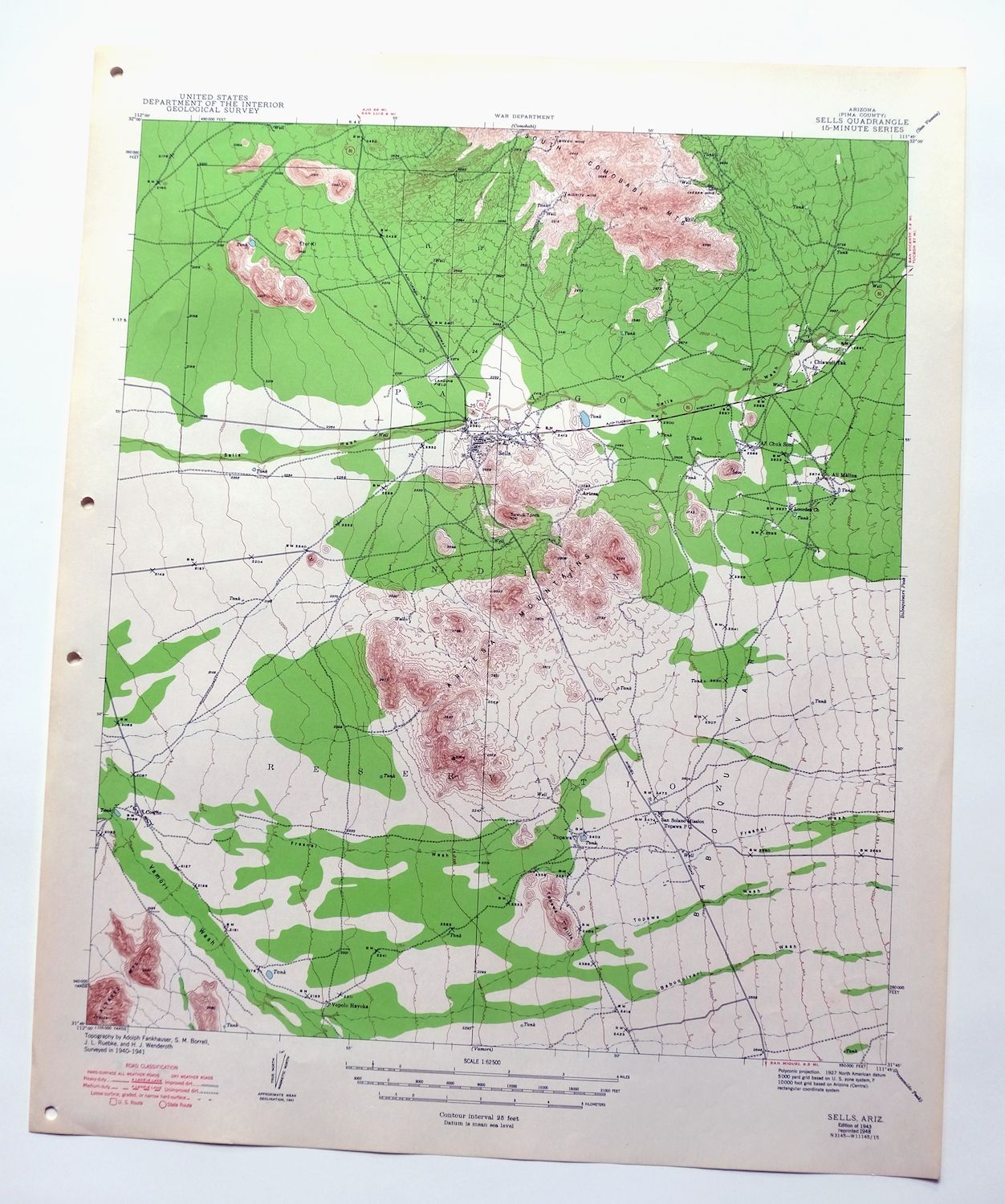Sells Arizona Topawa Cowlic USGS 15-Min Topographic Map 1948