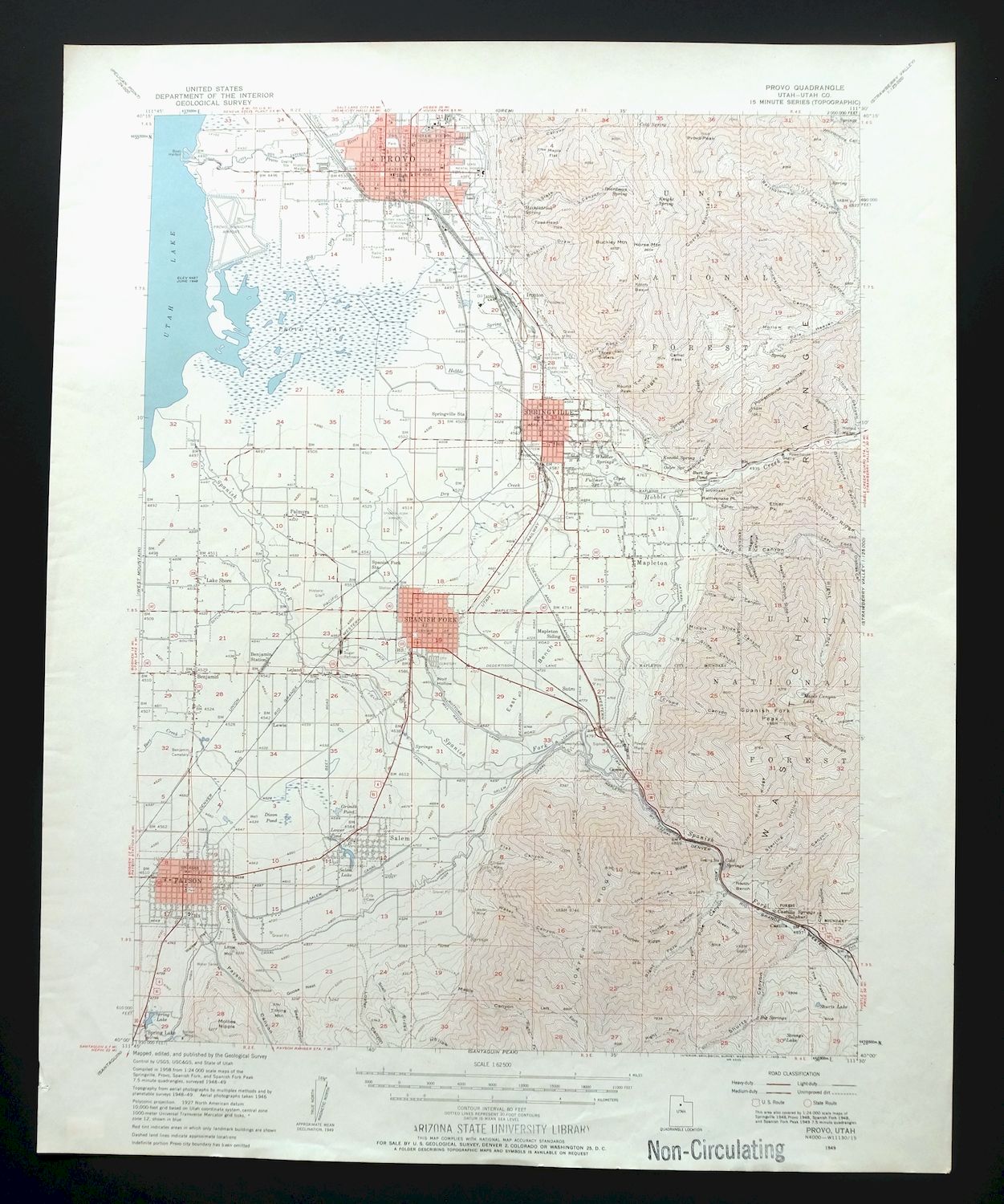 Provo Utah Uinta NF Spanish Fork USGS Topo Map 1959 Vintage