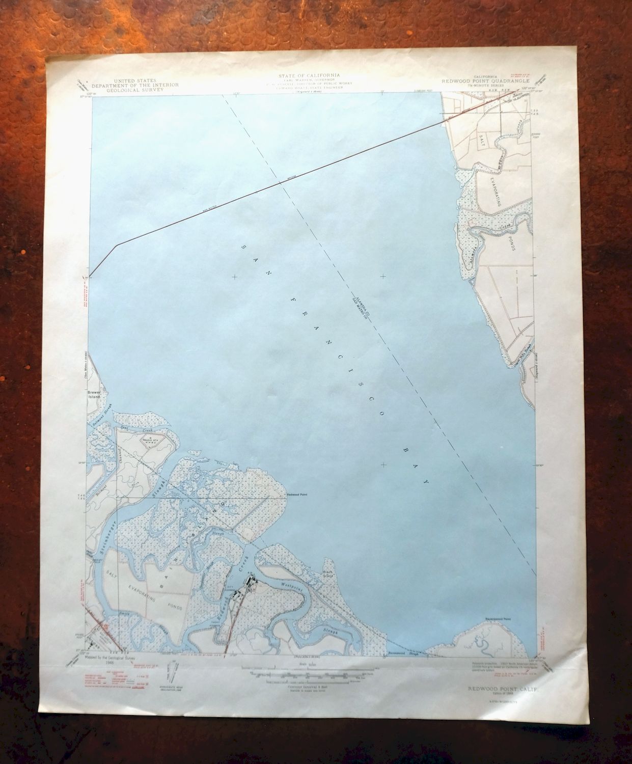 Redwood Point California Fremont Hayward USGS Topo Map 1948