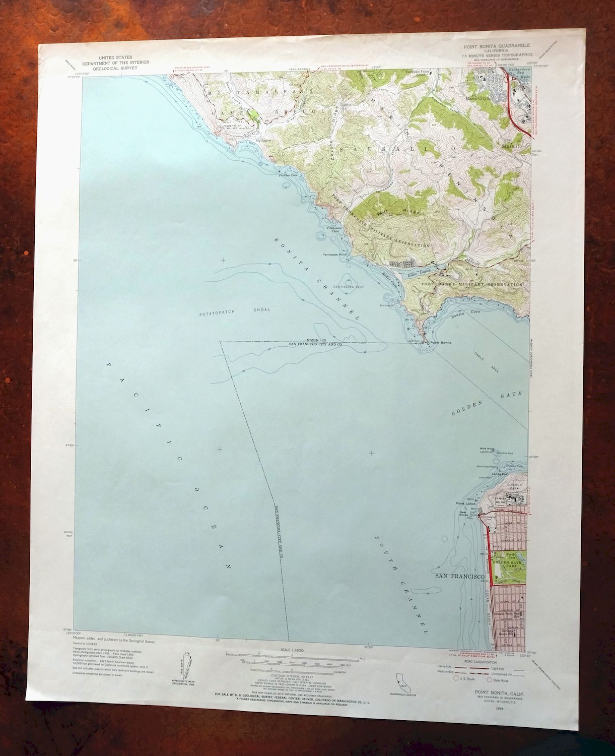 Point Bonita California Sausalito USGS Topographic Map 1955