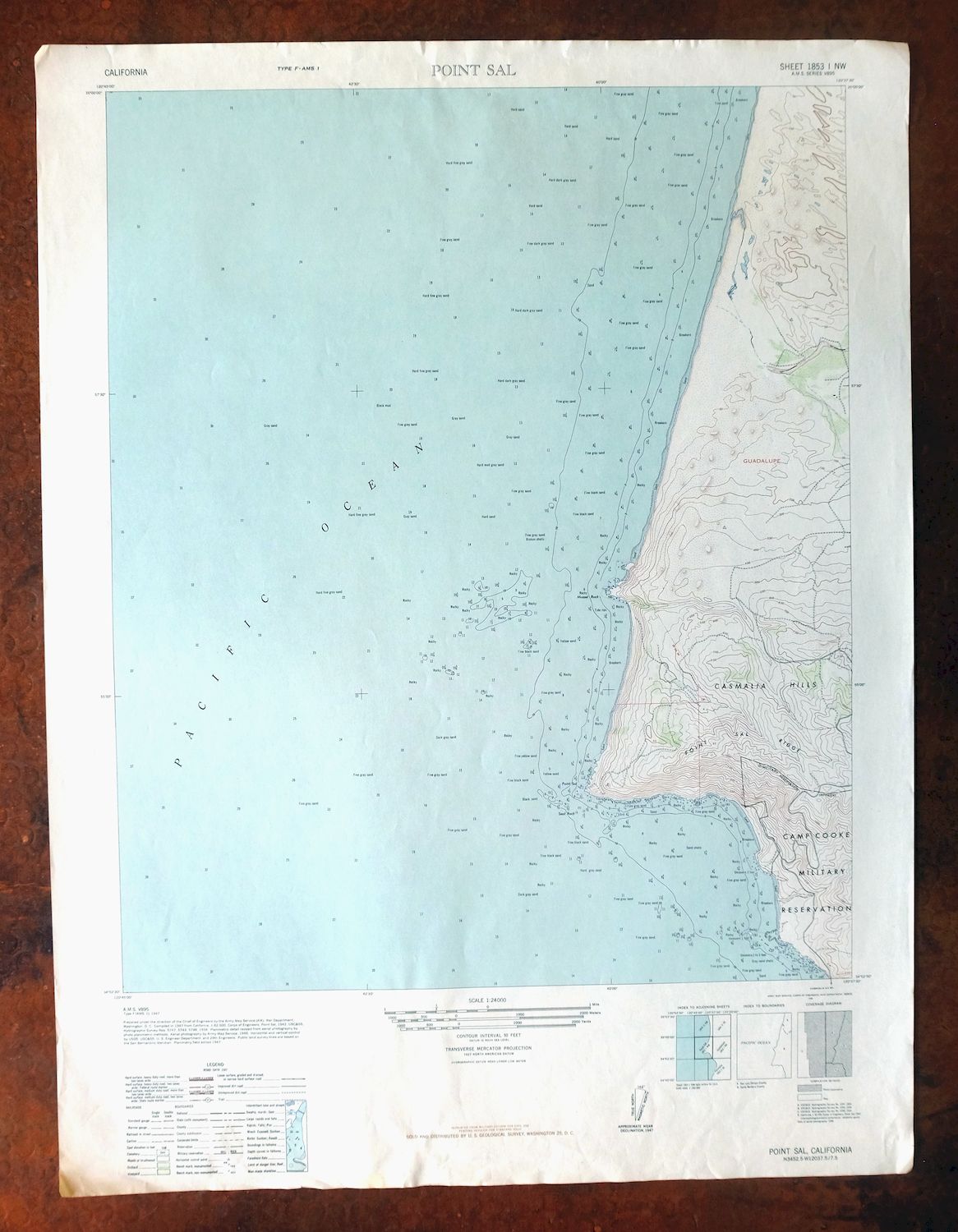 Point Sal California USGS 7.5-Min Topo Map 1948 Vintage