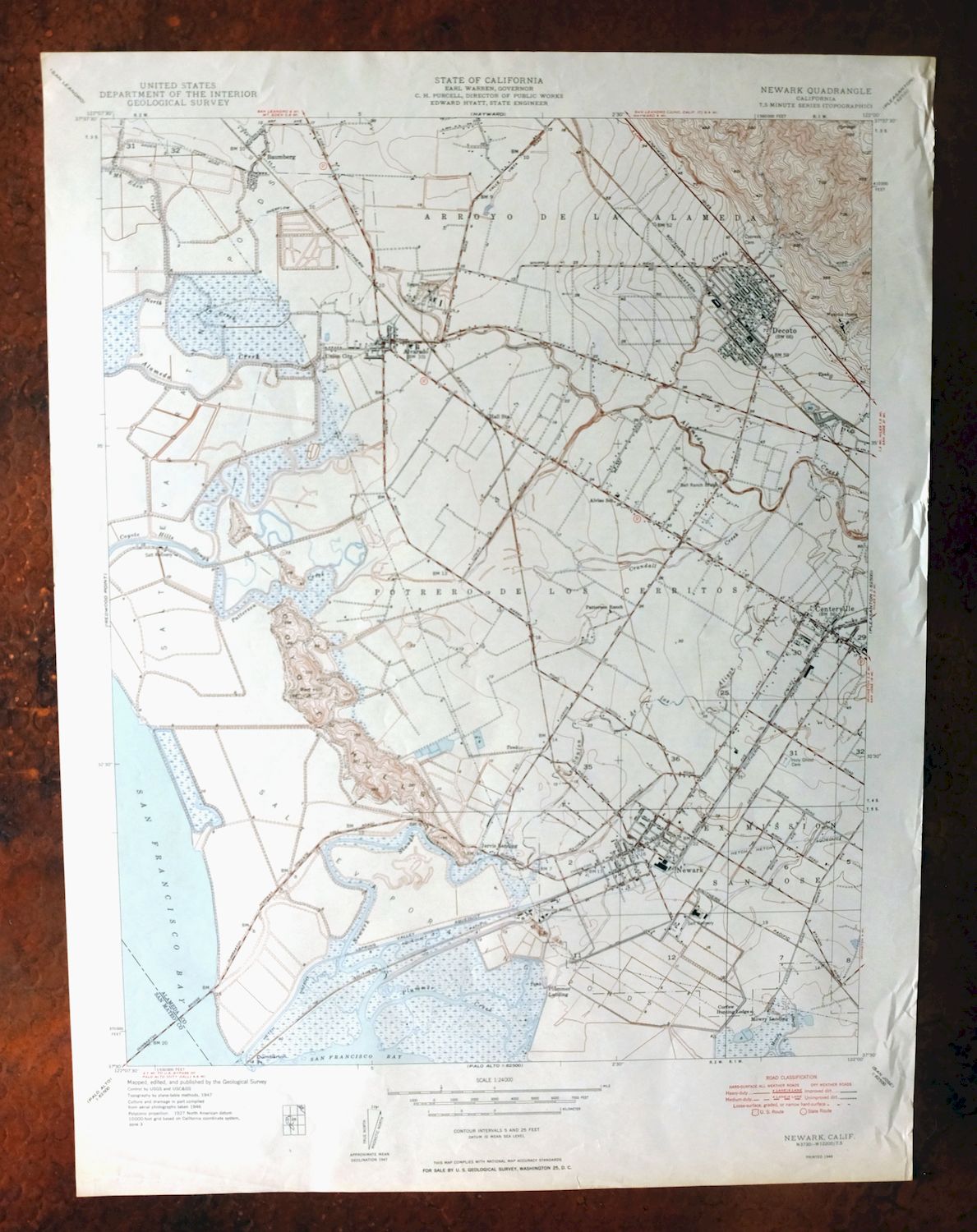 Newark California Fremont Hayward USGS Topo Map 1948 Vintage