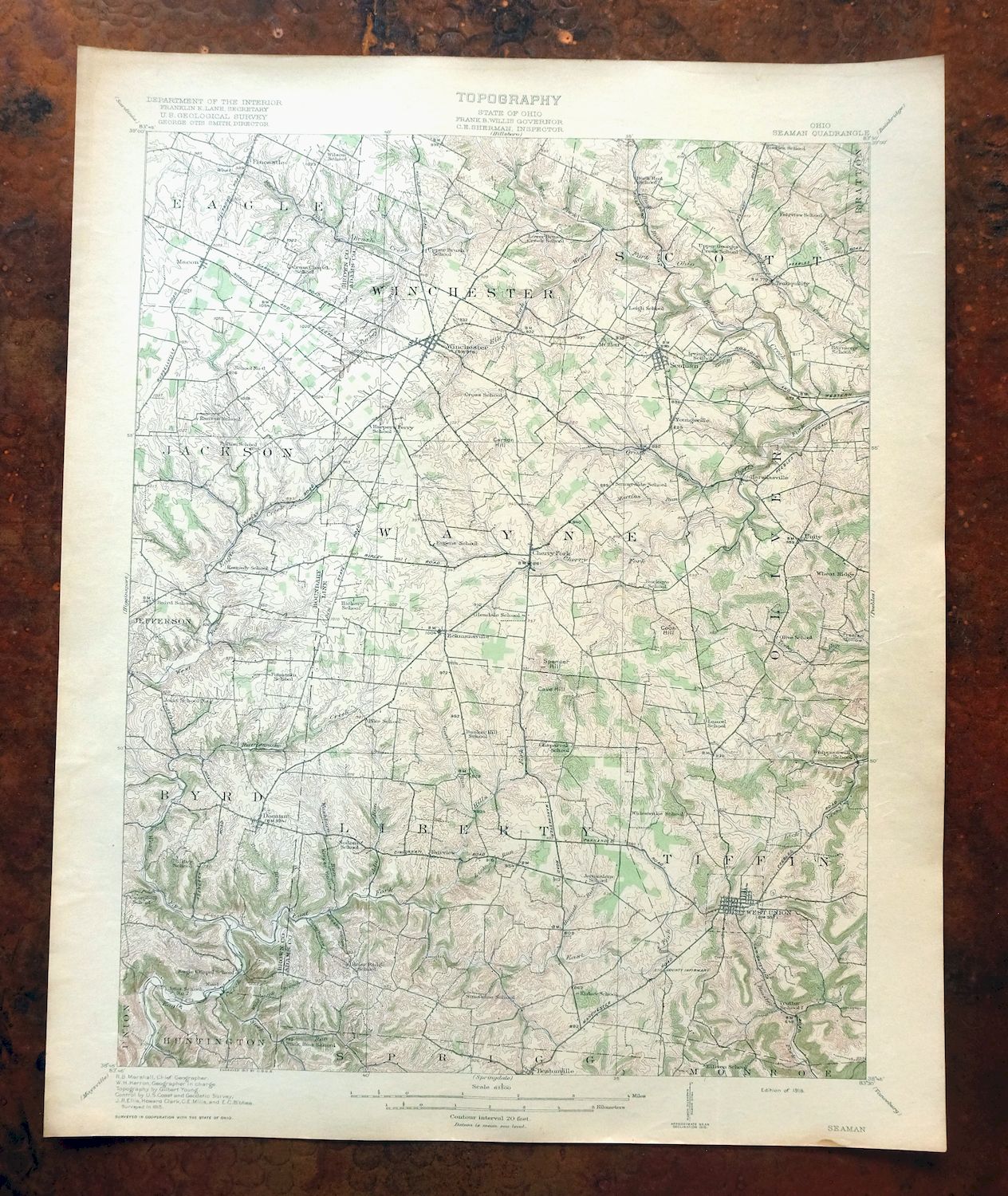 Seaman Ohio West Union West Union USGS Topo Map 1918 Antique