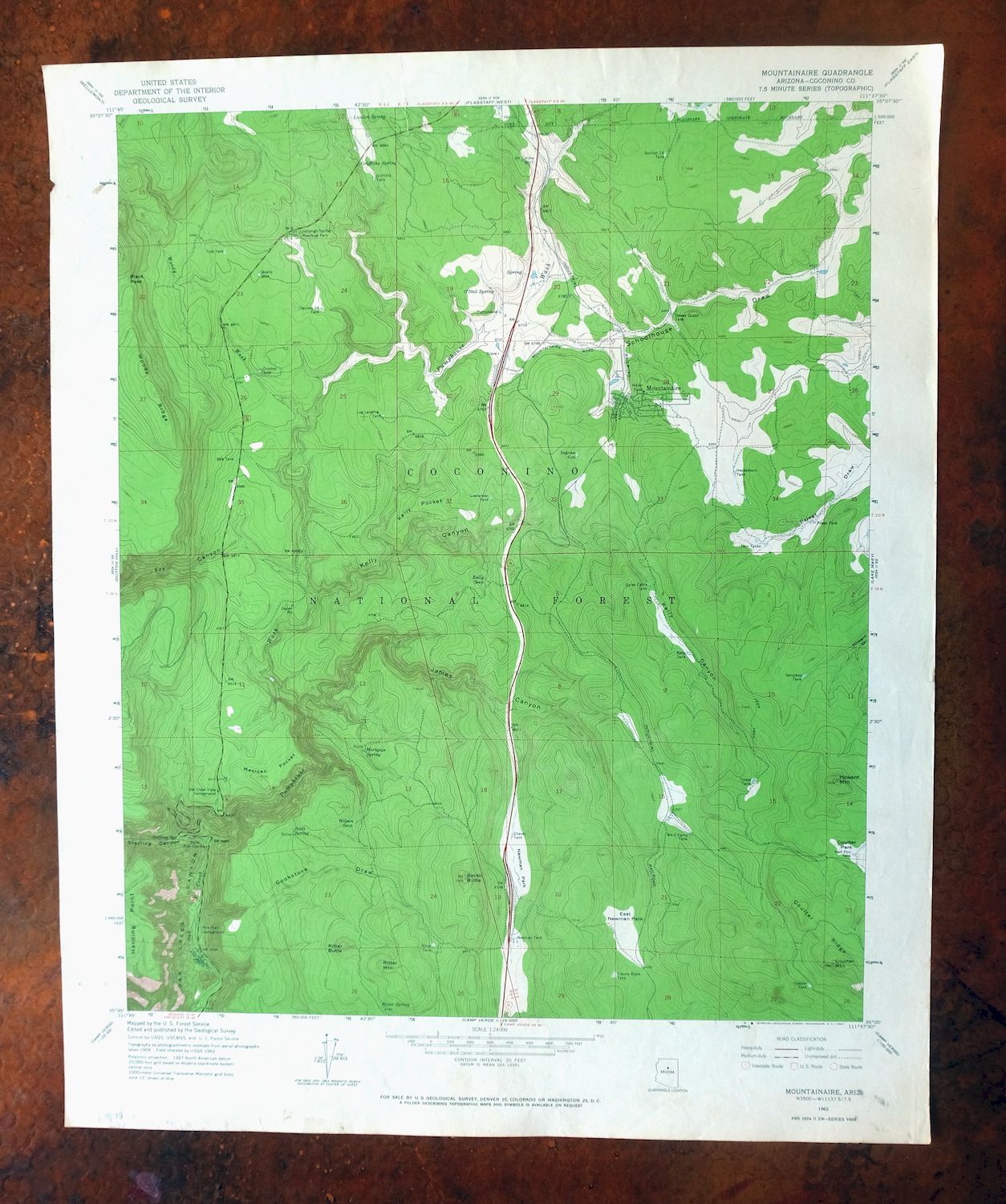 Mountainaire Arizona Coconino NF USGS Topo Map 1964 Vintage