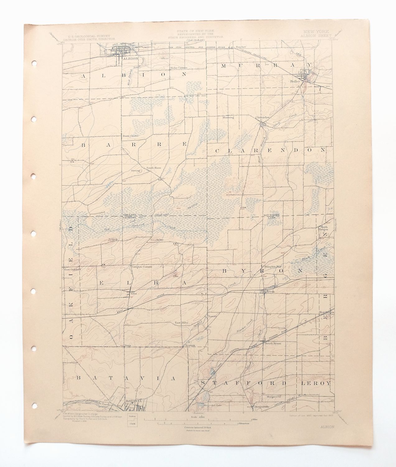 Albion New York Batavia Holley USGS Topo Map 1907 Antique