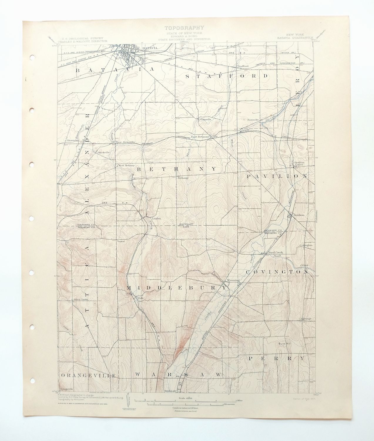 Batavia New York Le Roy Warsaw USGS Topo Map 1904 Antique