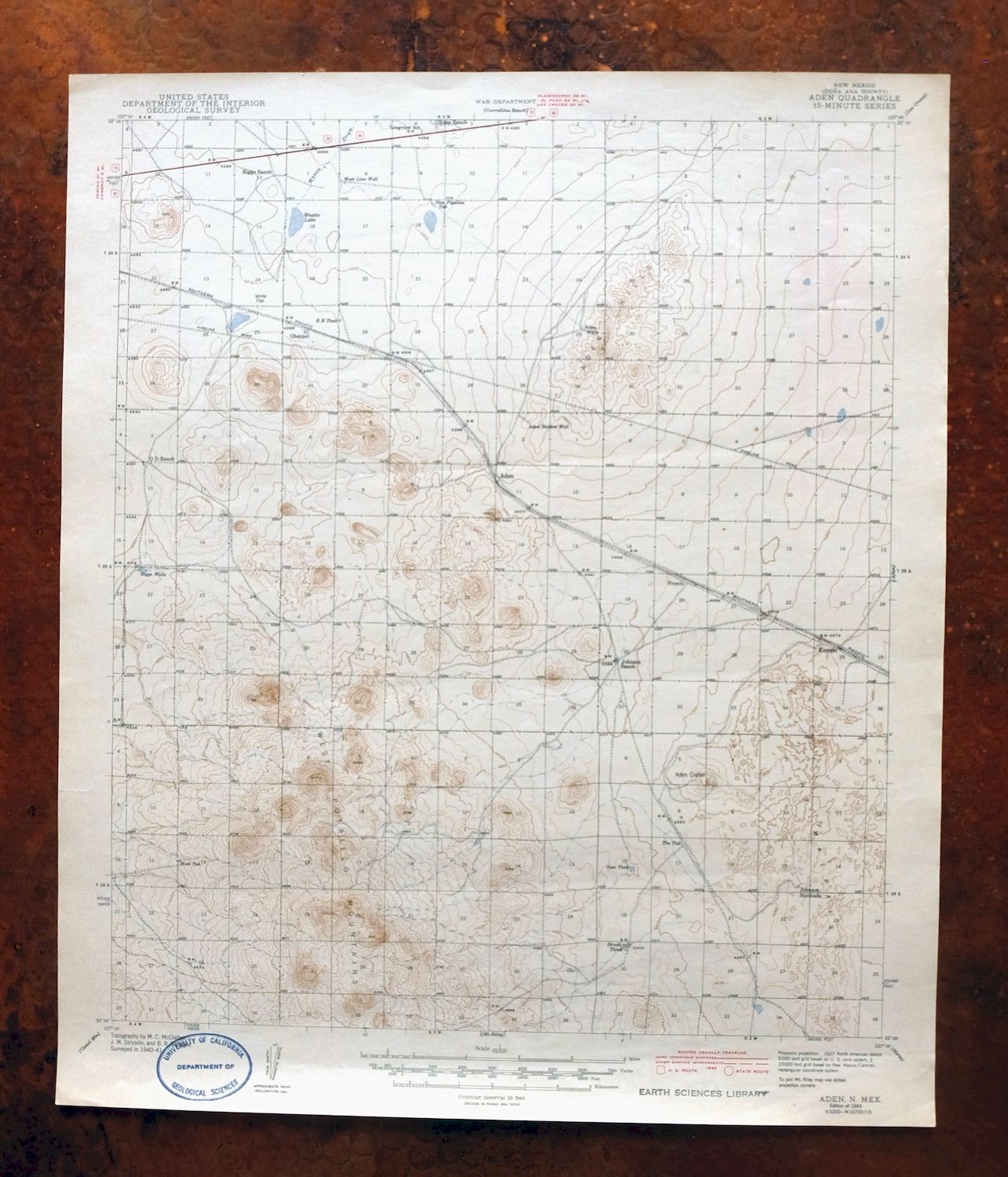 Aden New Mexico USGS 15-Min Topographic Map 1943 Vintage