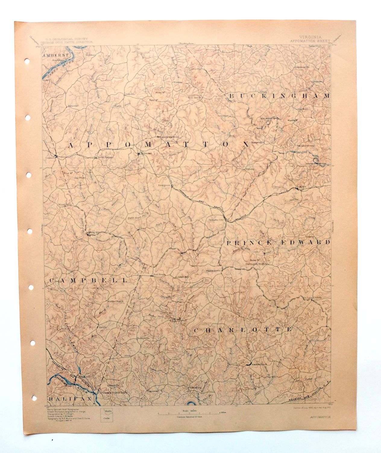 Appomattox Virginia Brookneal Toga USGS Topographic Map 1912