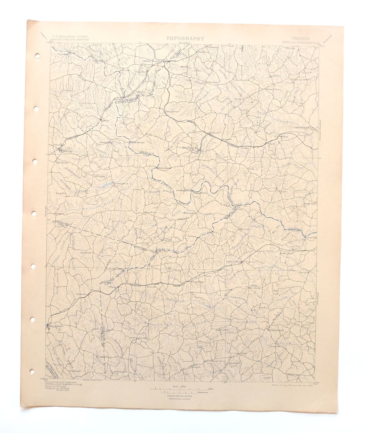 Amelia Virginia Richmond Bon Air USGS Topo Map 1904 Antique