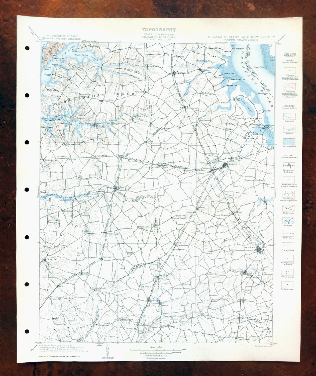 Dover Delaware Bombay Hook NWR Middletown USGS Topo Map 1906