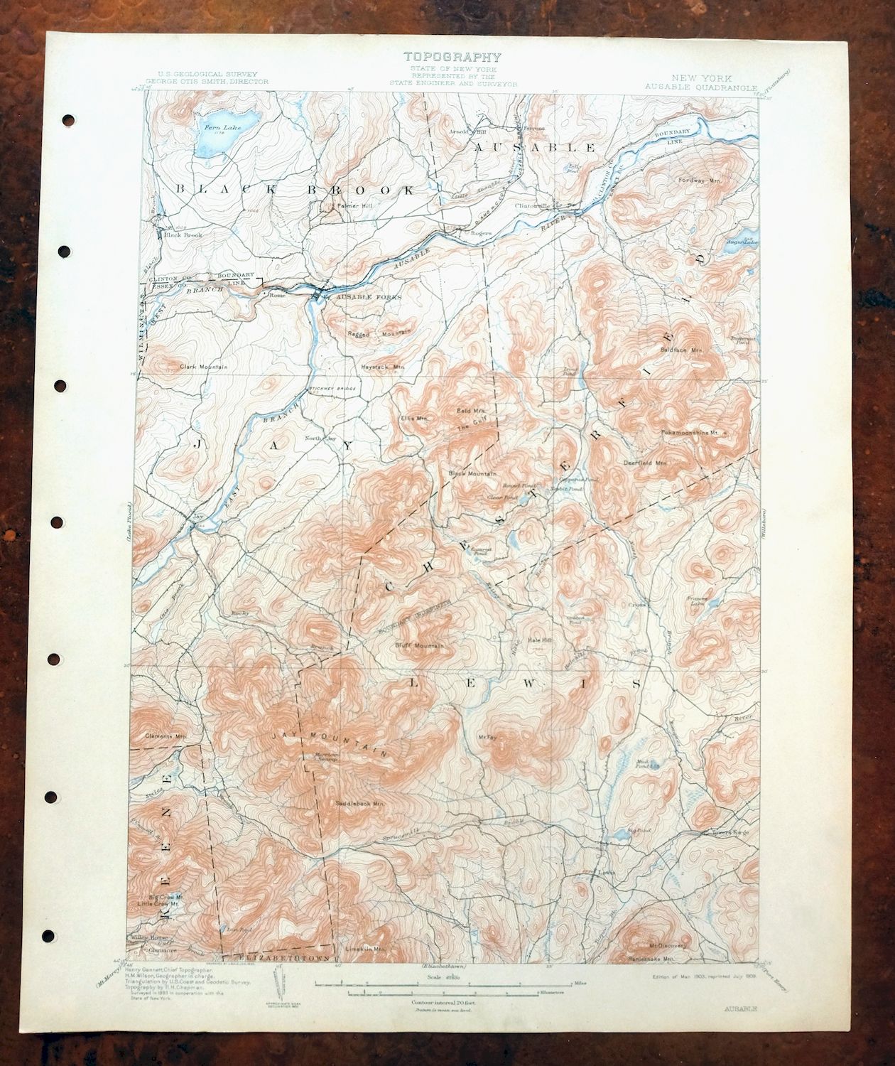 Ausable New York Au Sable Forks USGS Topo Map 1909 Antique