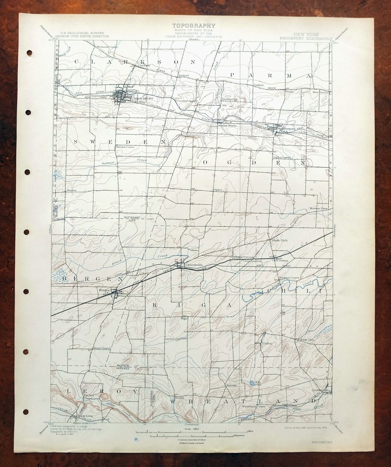 Brockport New York Spencerport Bergen USGS Topo Map 1909
