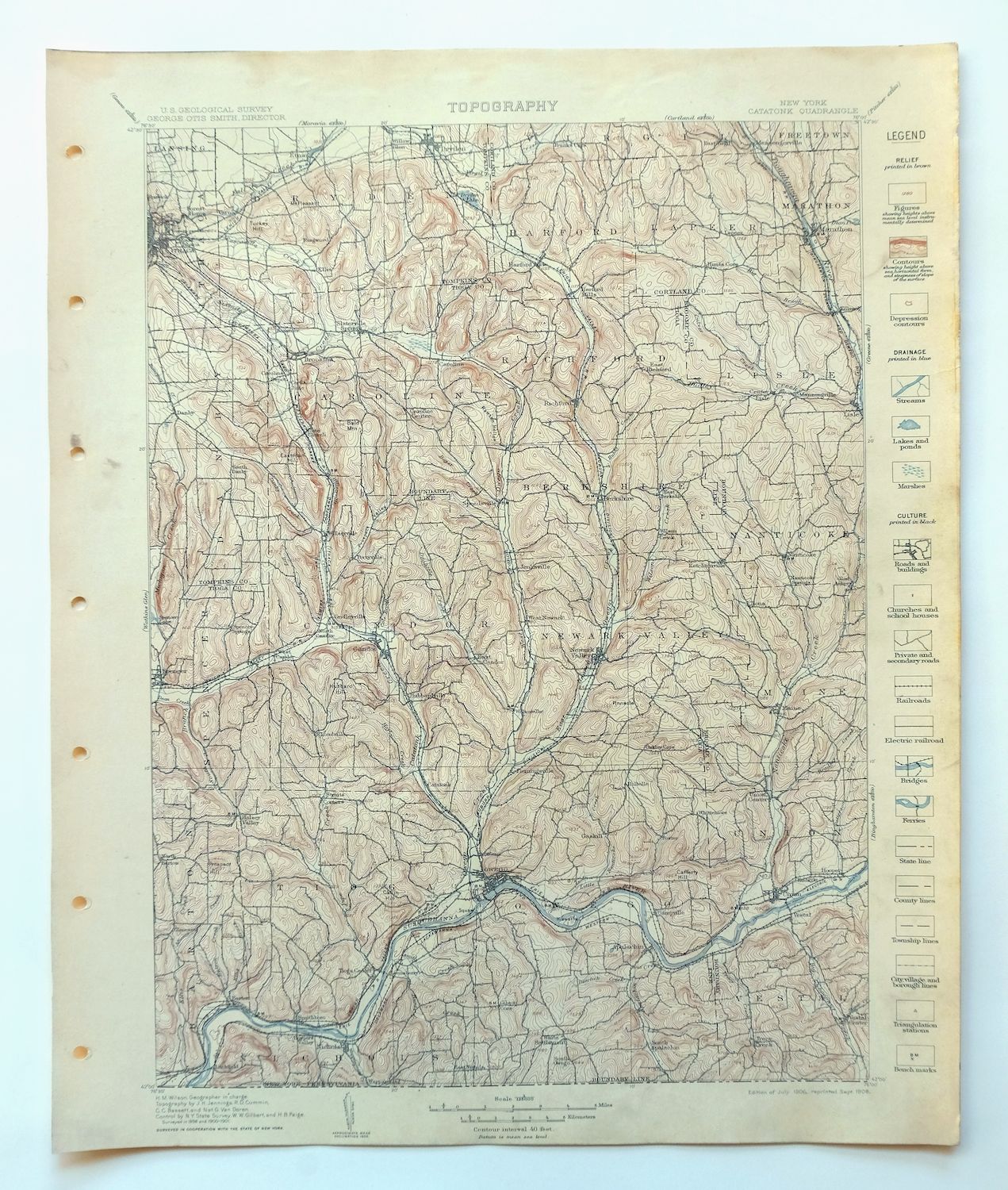Catatonk New York Ithaca Endicott USGS Topo Map 1908 Antique